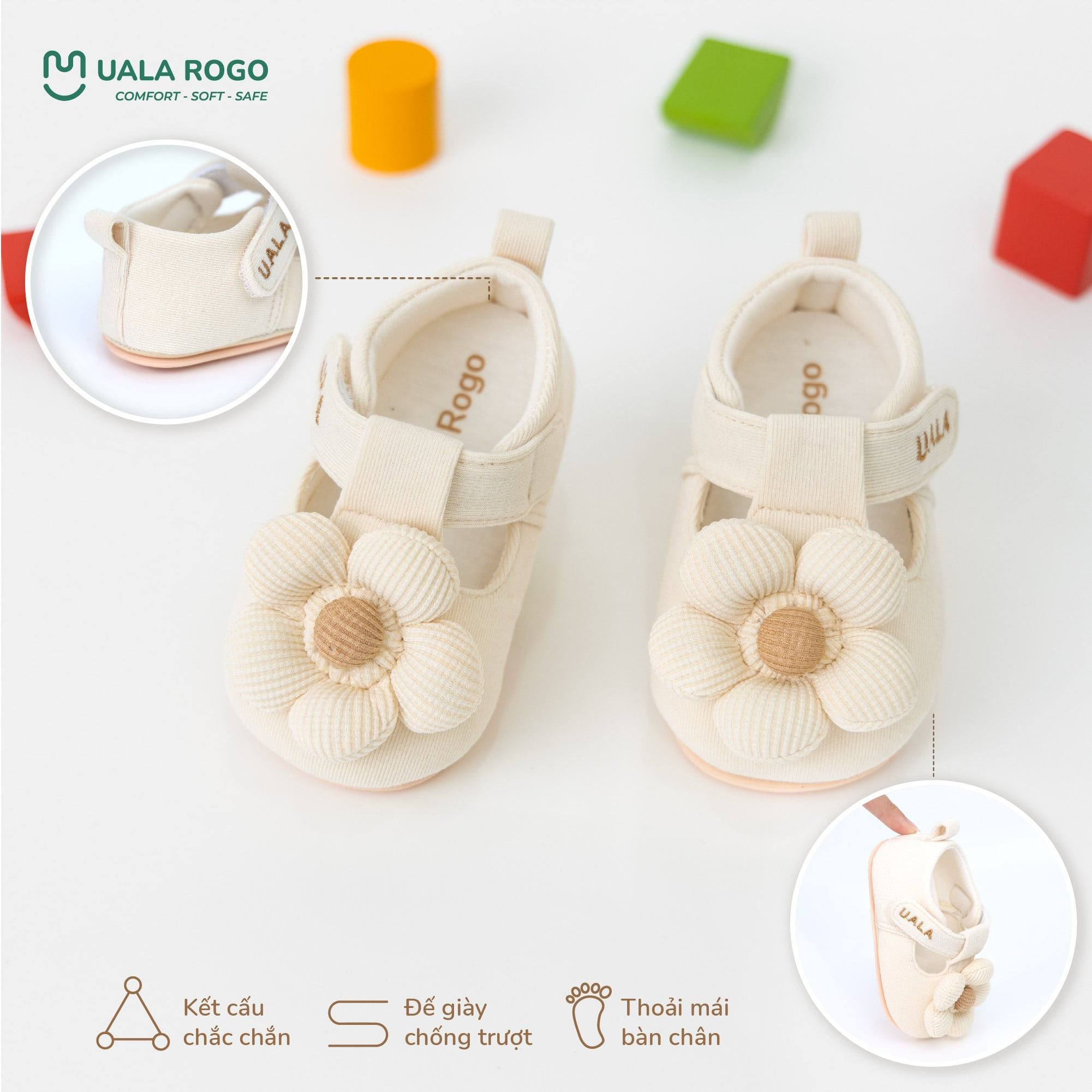  Giày Tập Đi Vải Mềm Thoáng Khí Thiết Kế Quai Dán Tiện Lợi UR 0920 