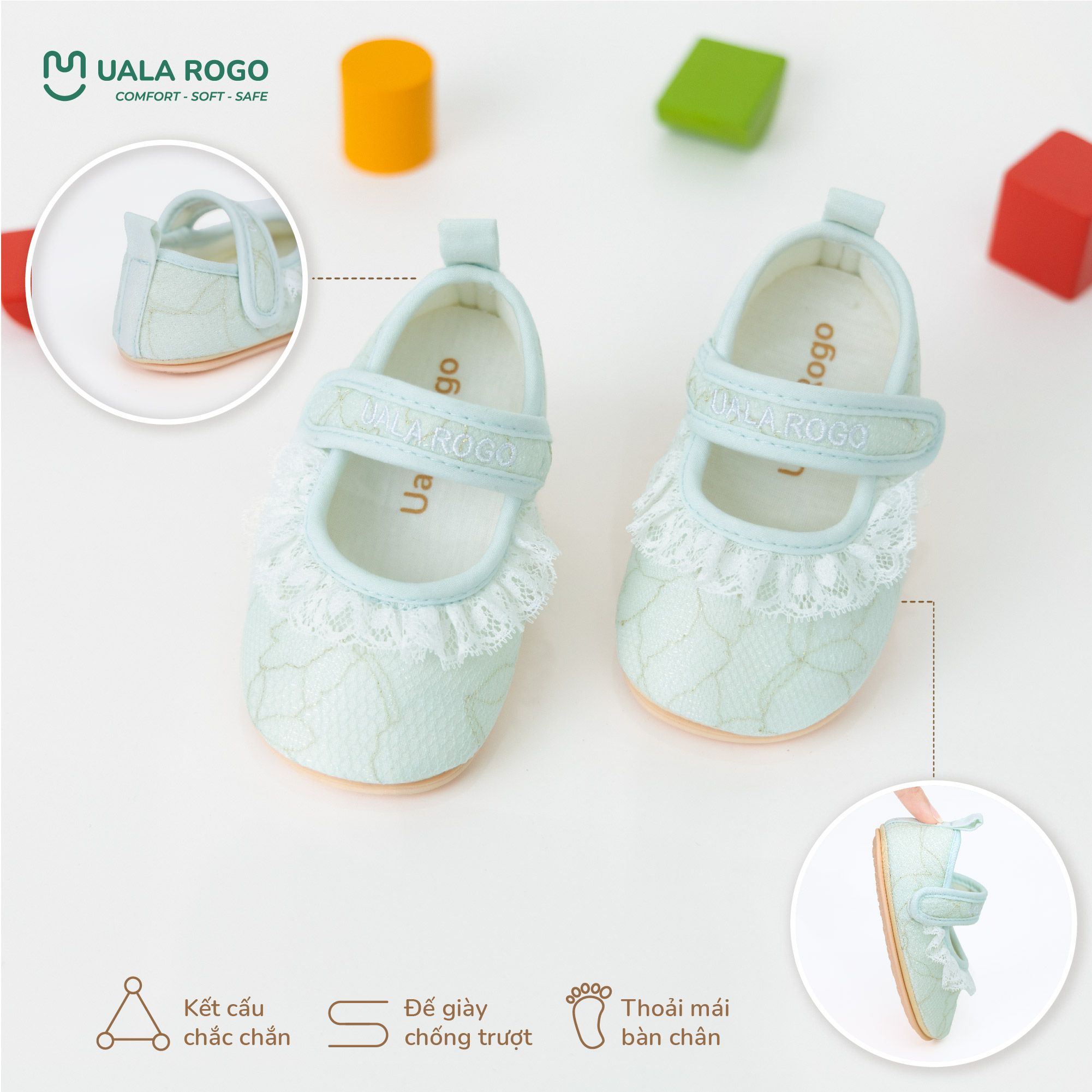 Giày Tập Đi Vải Mềm Thoáng Khí Thiết Kế Quai Dán Tiện Lợi UR 0916 