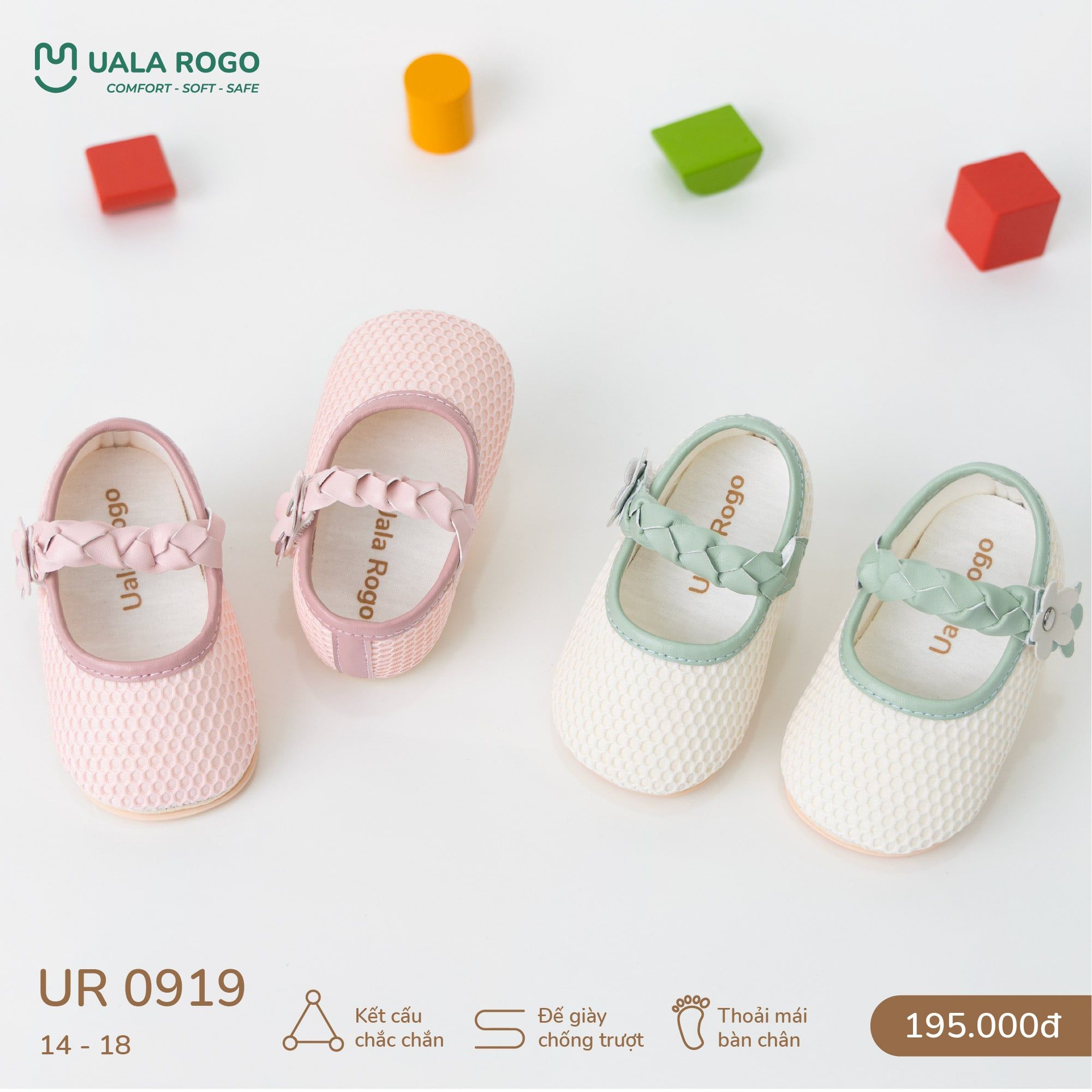  Giày Tập Đi Vải Mềm Thoáng Khí Thiết Kế Quai Dán Tiện Lợi UR 0919 