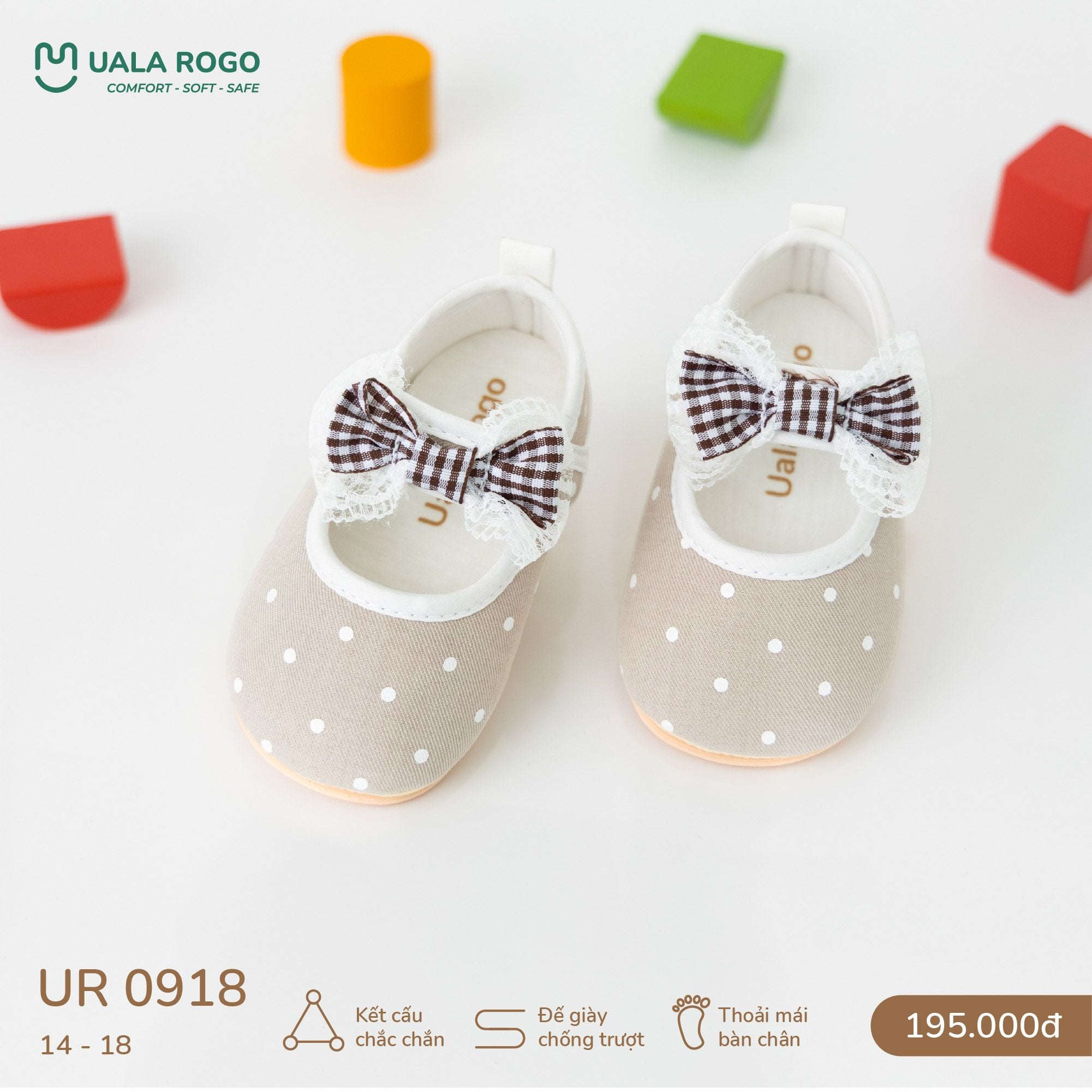  Giày Tập Đi Vải Mềm Thoáng Khí Thiết Kế Quai Dán Tiện Lợi UR 0918 