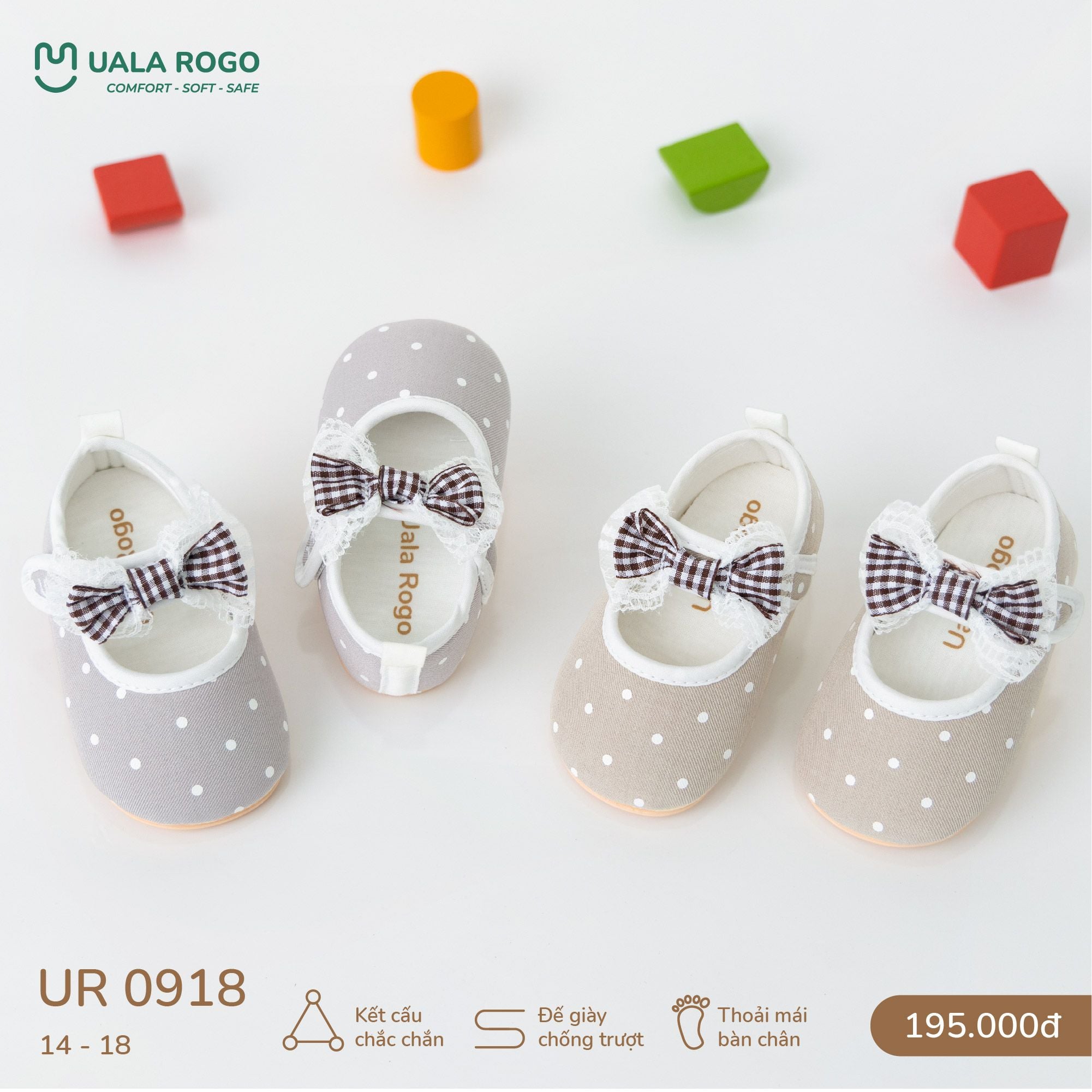  Giày Tập Đi Vải Mềm Thoáng Khí Thiết Kế Quai Dán Tiện Lợi UR 0918 