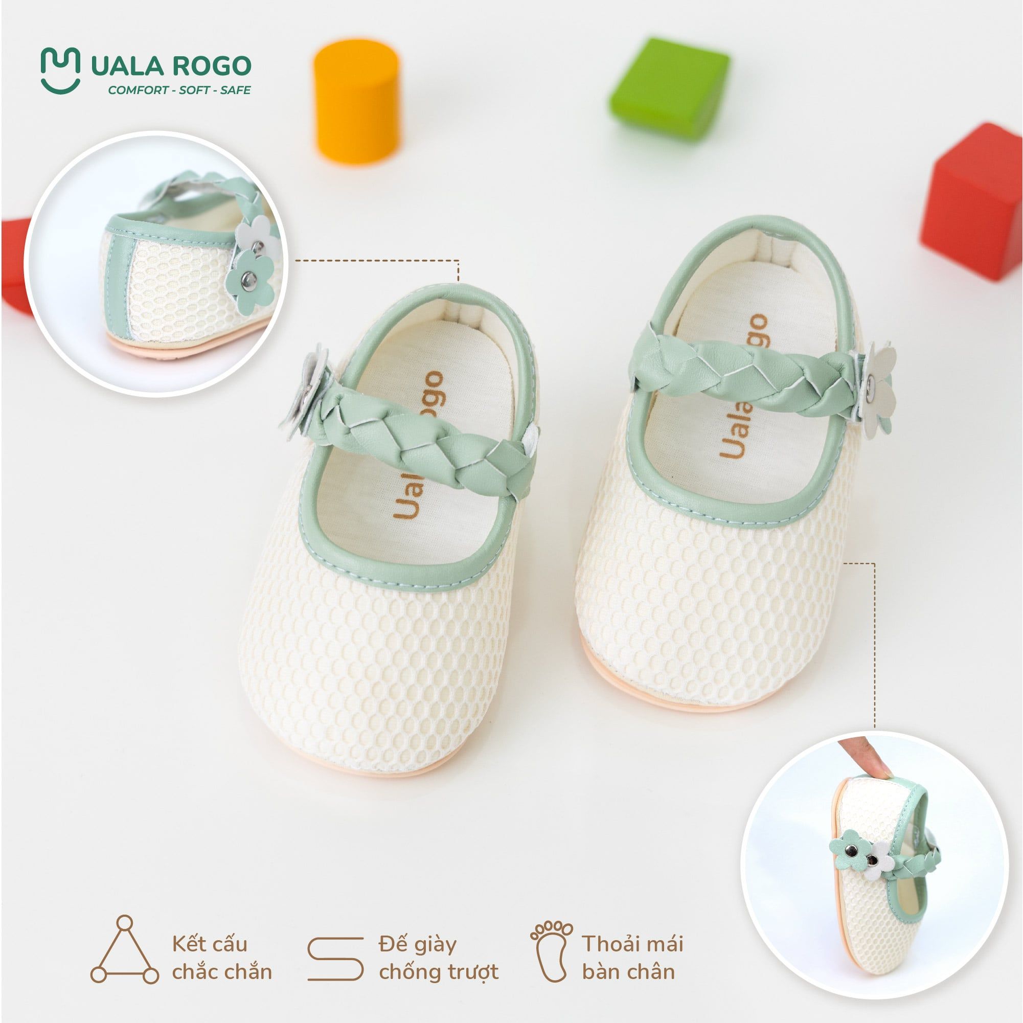  Giày Tập Đi Vải Mềm Thoáng Khí Thiết Kế Quai Dán Tiện Lợi UR 0919 