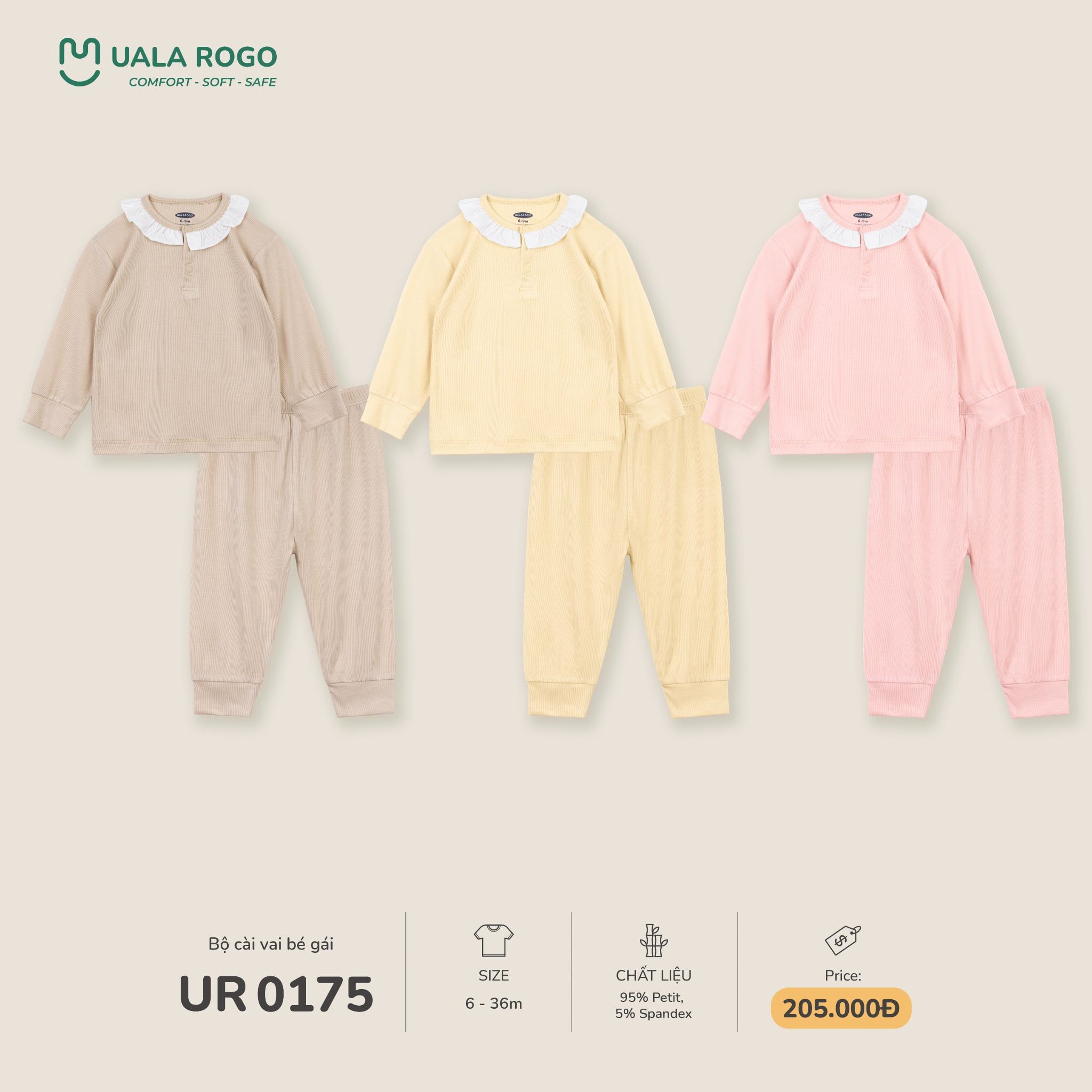  Bộ dài Petit cổ sen bèo bé gái Uala Rogo UR 0175 