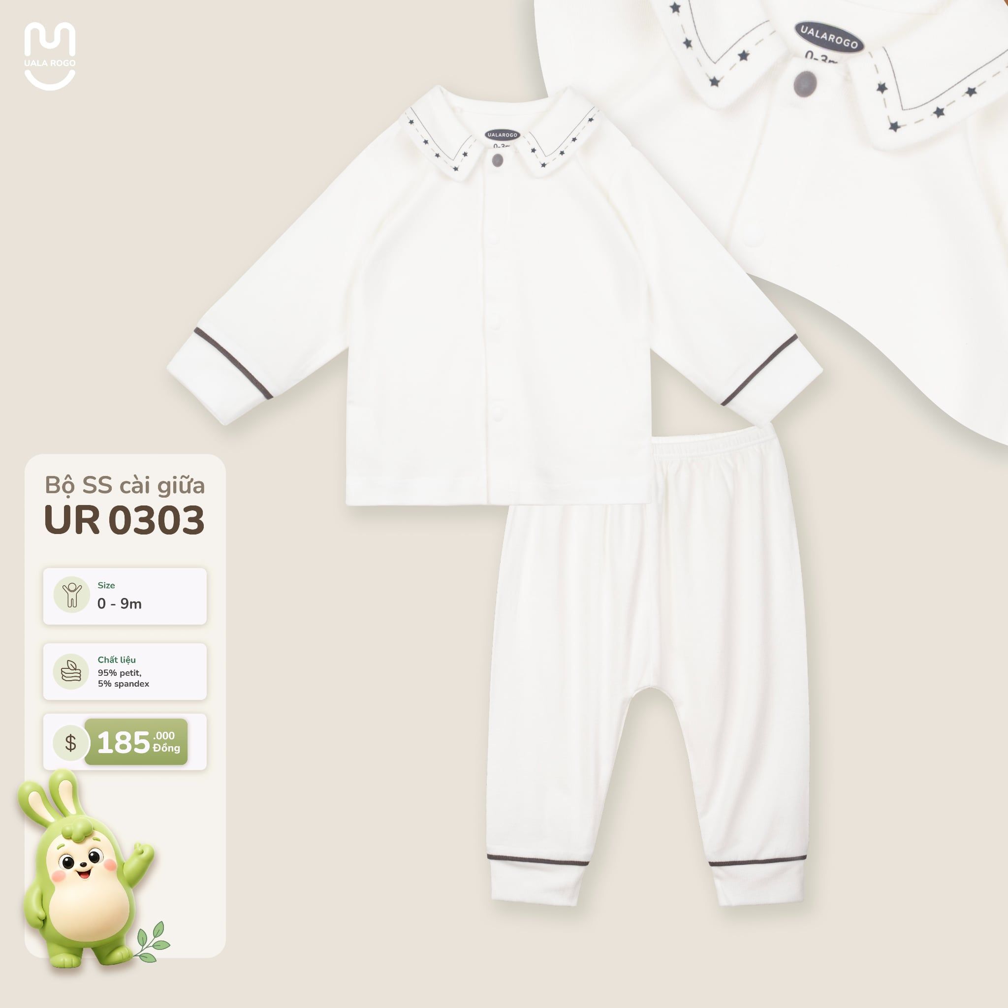  Bộ sơ sinh dài tay cài giữa cổ sen Uala Rogo UR 0303 