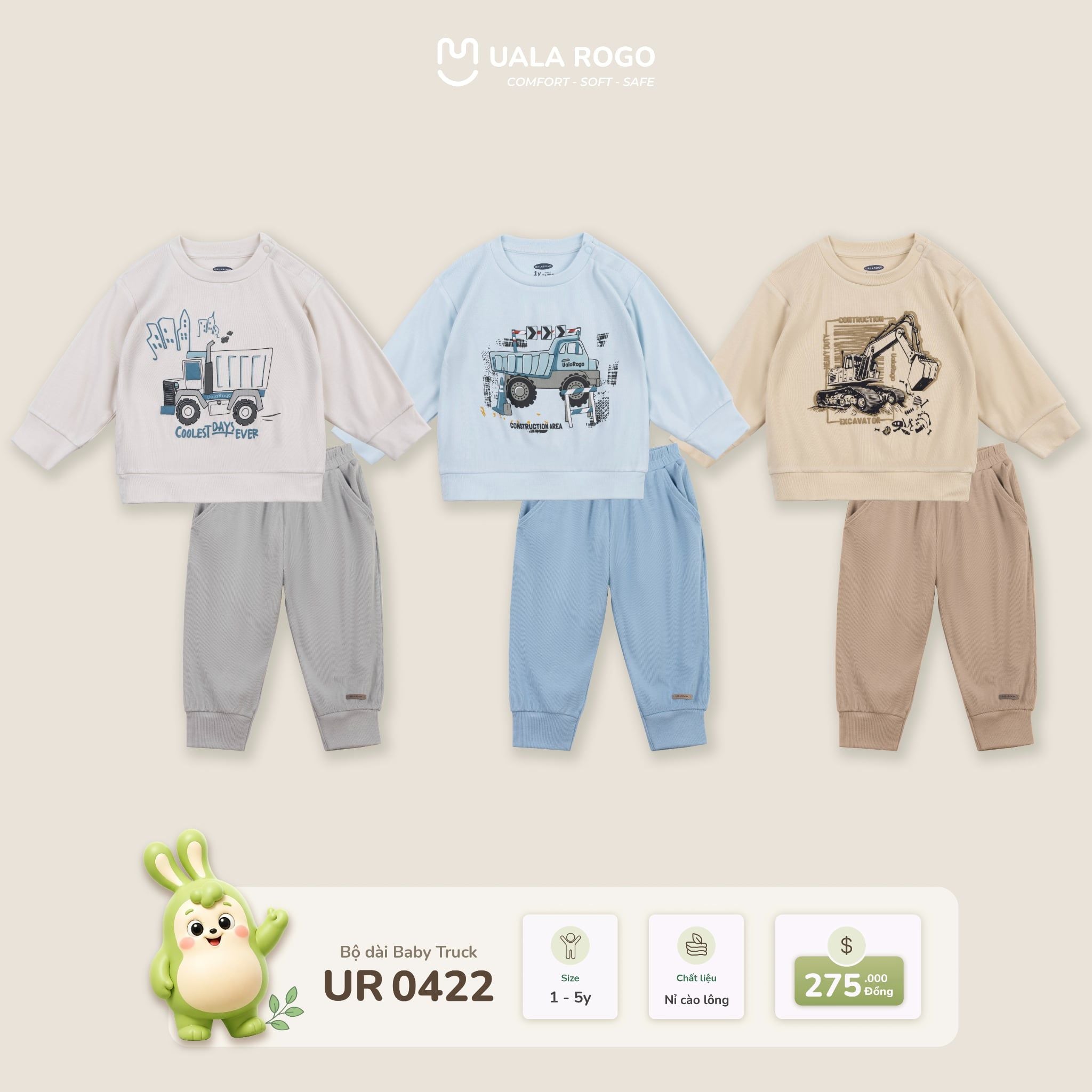  Bộ nỉ cào lông dài tay Baby Truck Uala Rogo UR 0422 