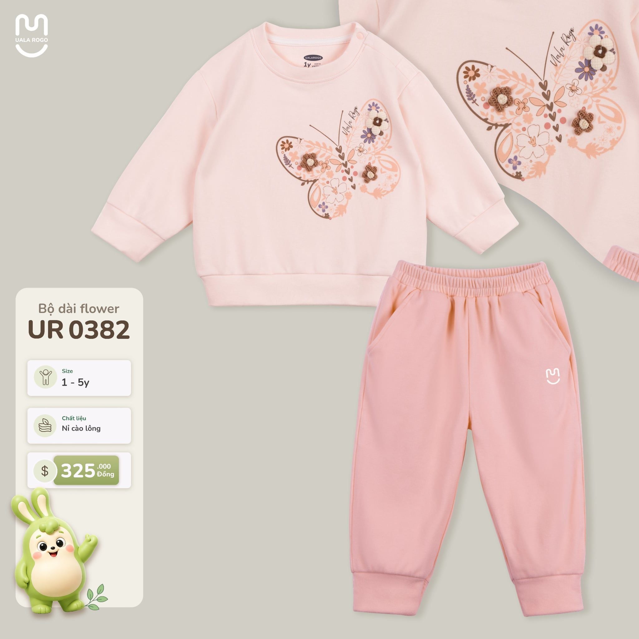  Bộ nỉ cào lông dài tay Flower Uala Rogo UR 0382 
