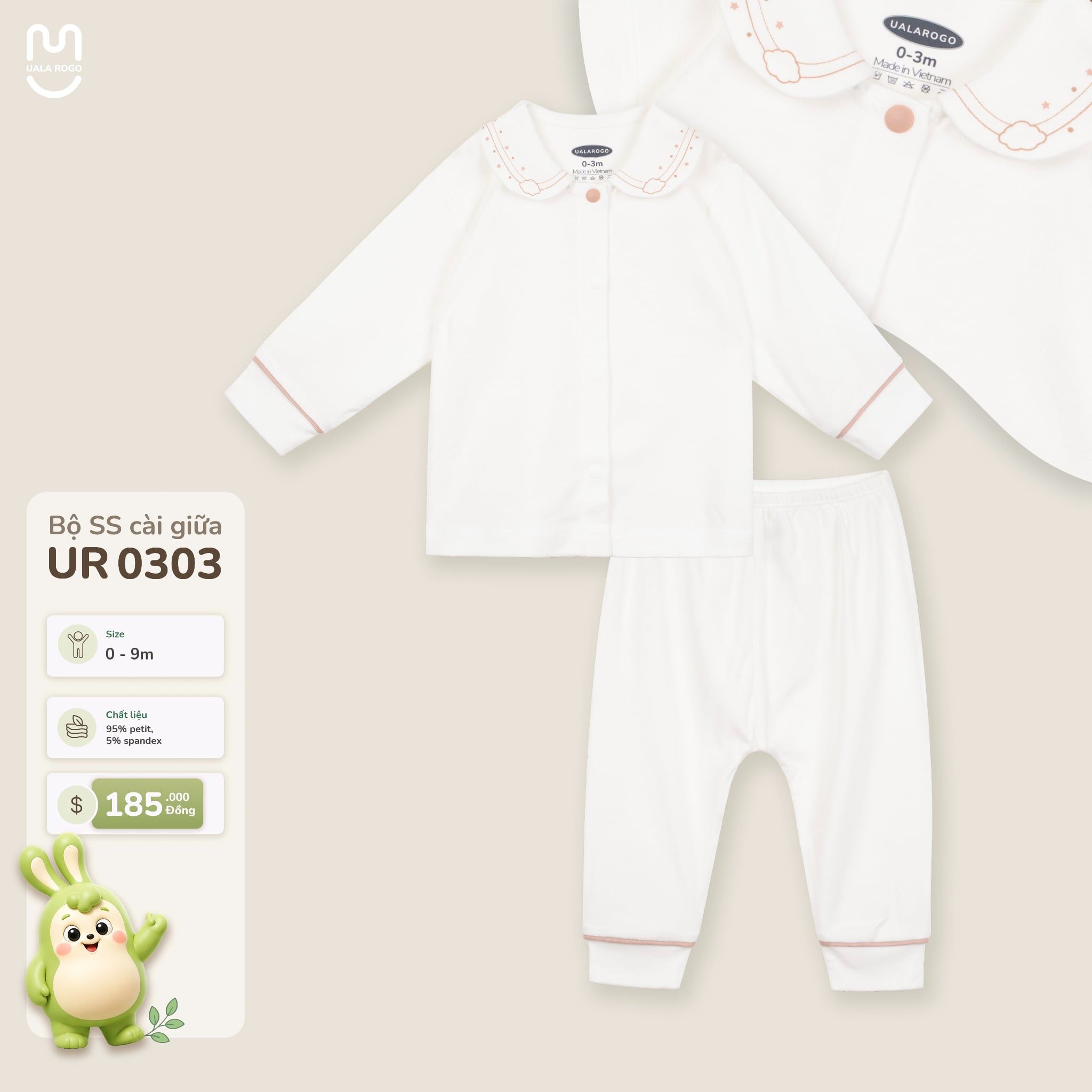  Bộ sơ sinh dài tay cài giữa cổ sen Uala Rogo UR 0303 