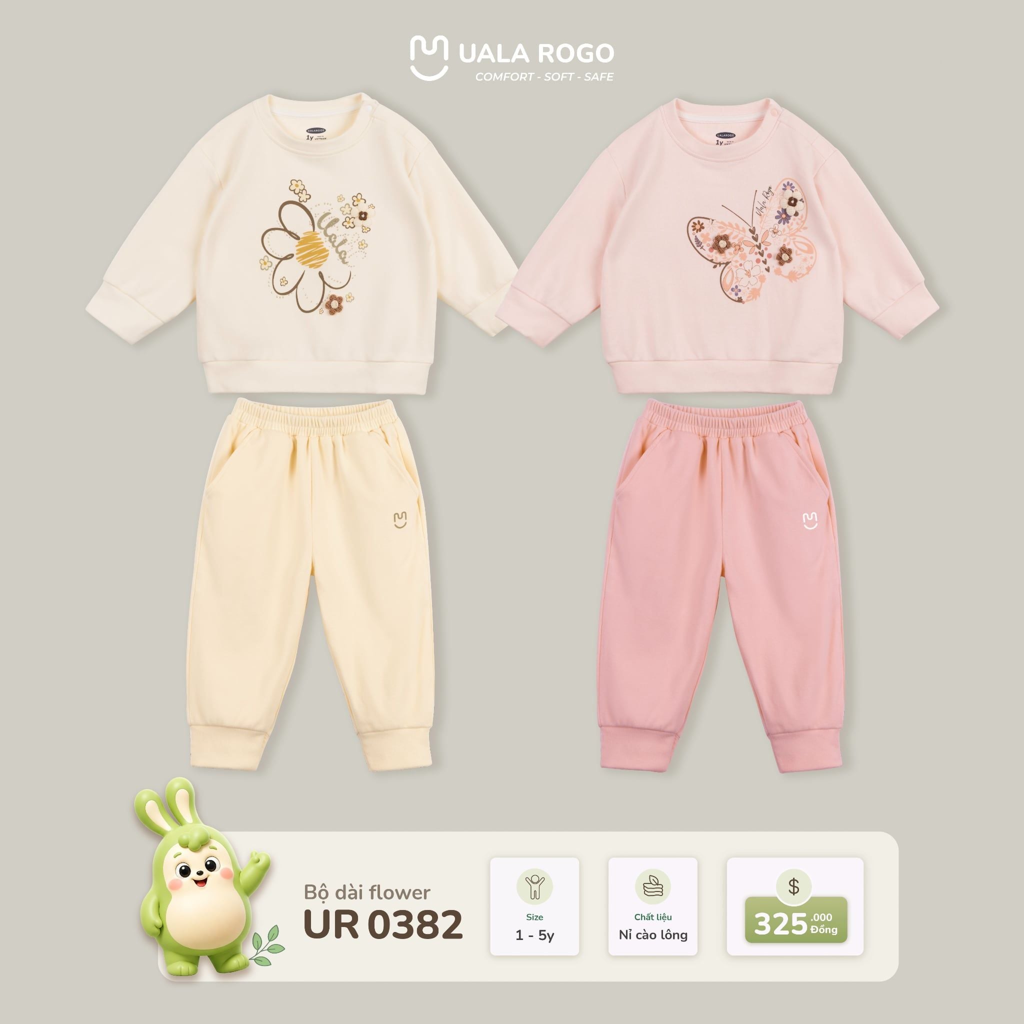  Bộ nỉ cào lông dài tay Flower Uala Rogo UR 0382 