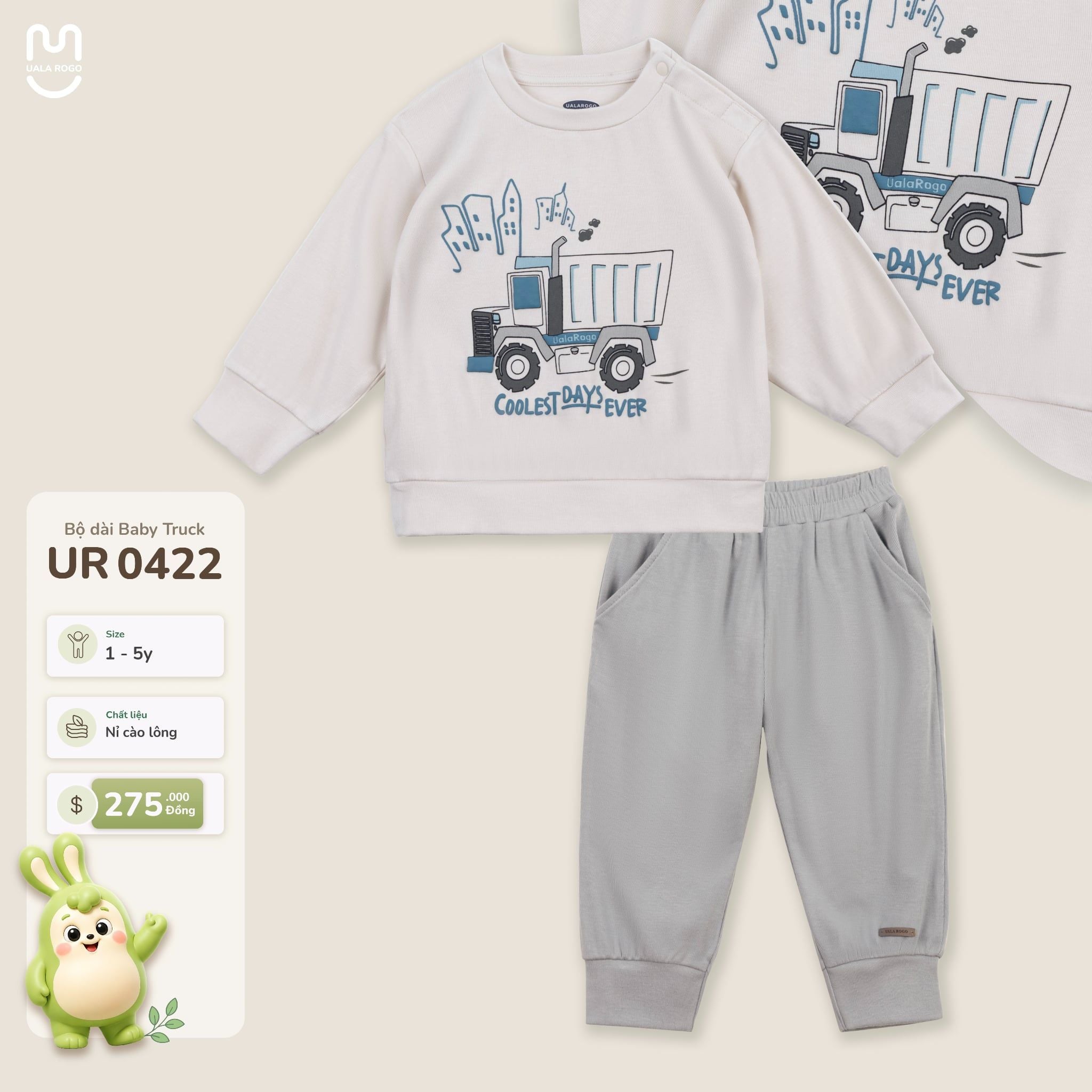  Bộ nỉ cào lông dài tay Baby Truck Uala Rogo UR 0422 
