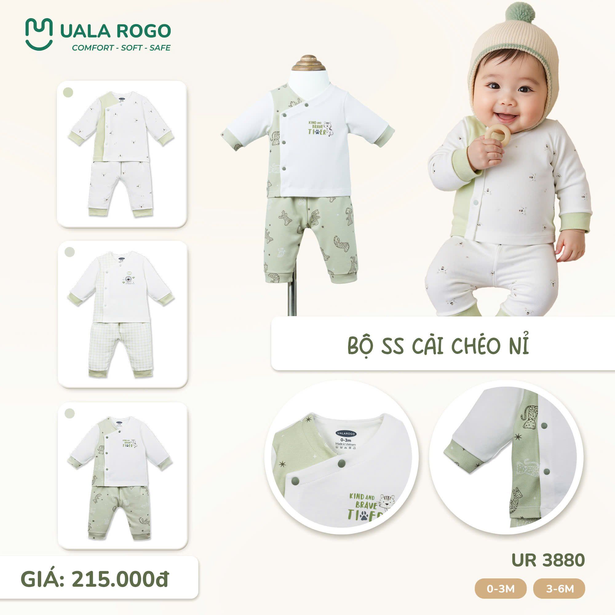  Bộ Sơ Sinh Cài Chéo Nỉ UR 3880 