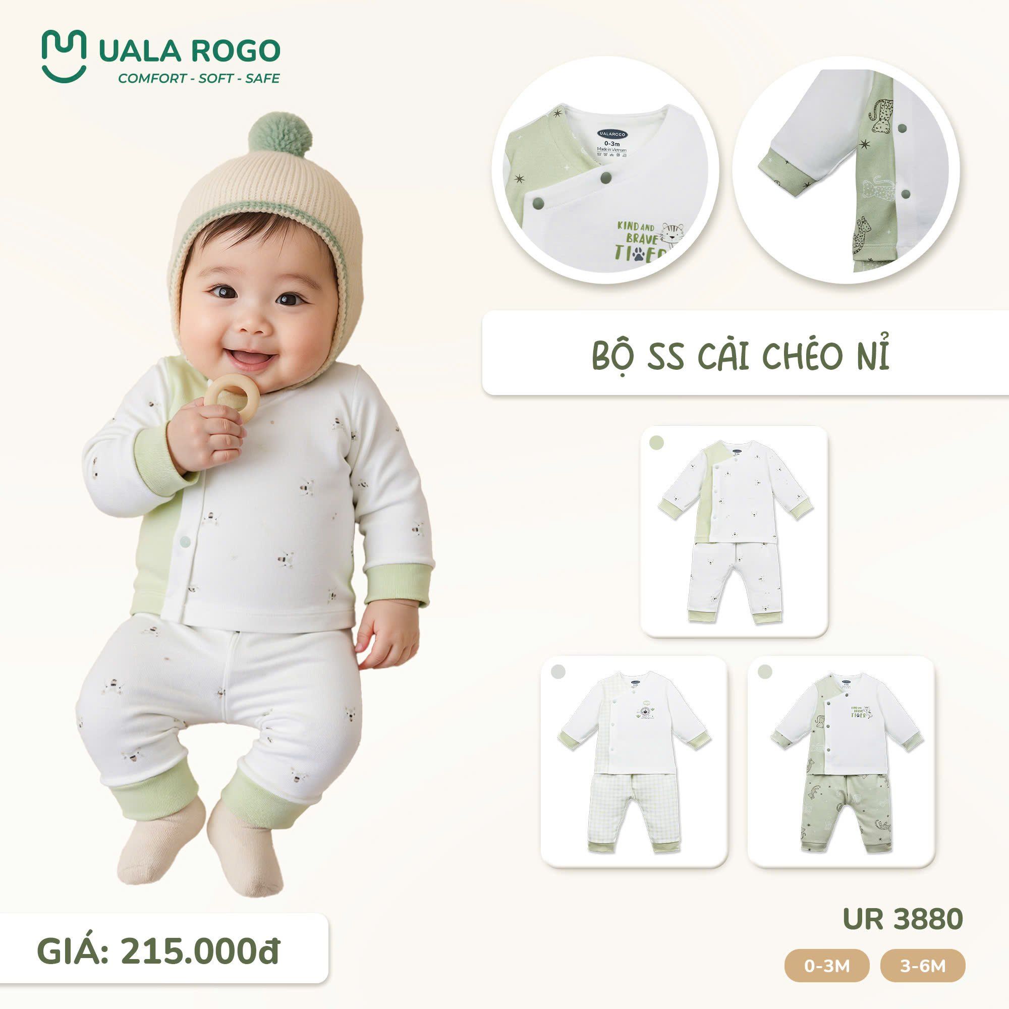  Bộ Sơ Sinh Cài Chéo Nỉ UR 3880 