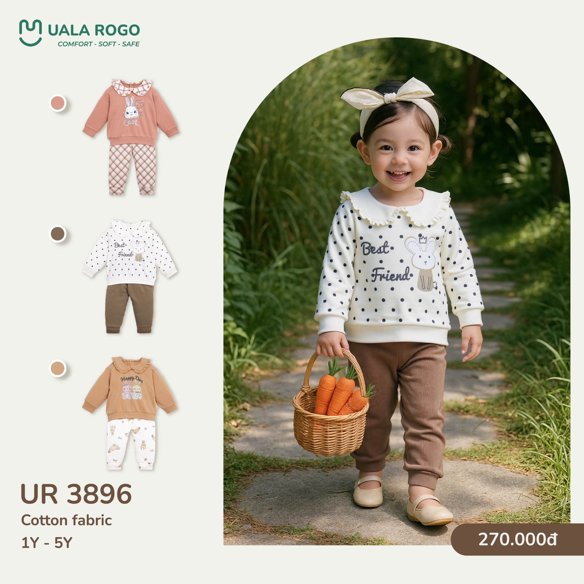 Bộ Dài Cho Bé Gái Chất Liệu Cotton UR 3896