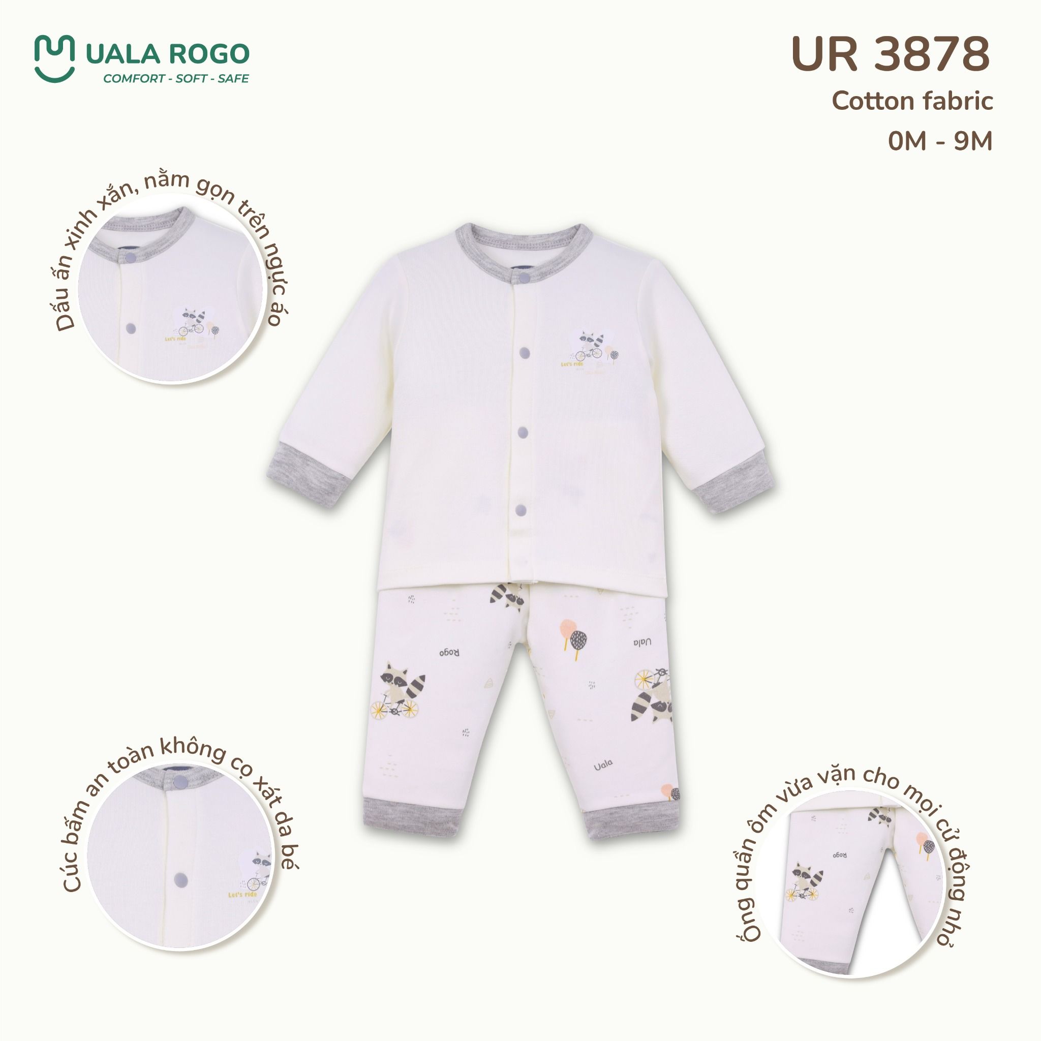  Bộ Sơ Sinh Dài Tay Chất Liệu Cotton UR 3878 