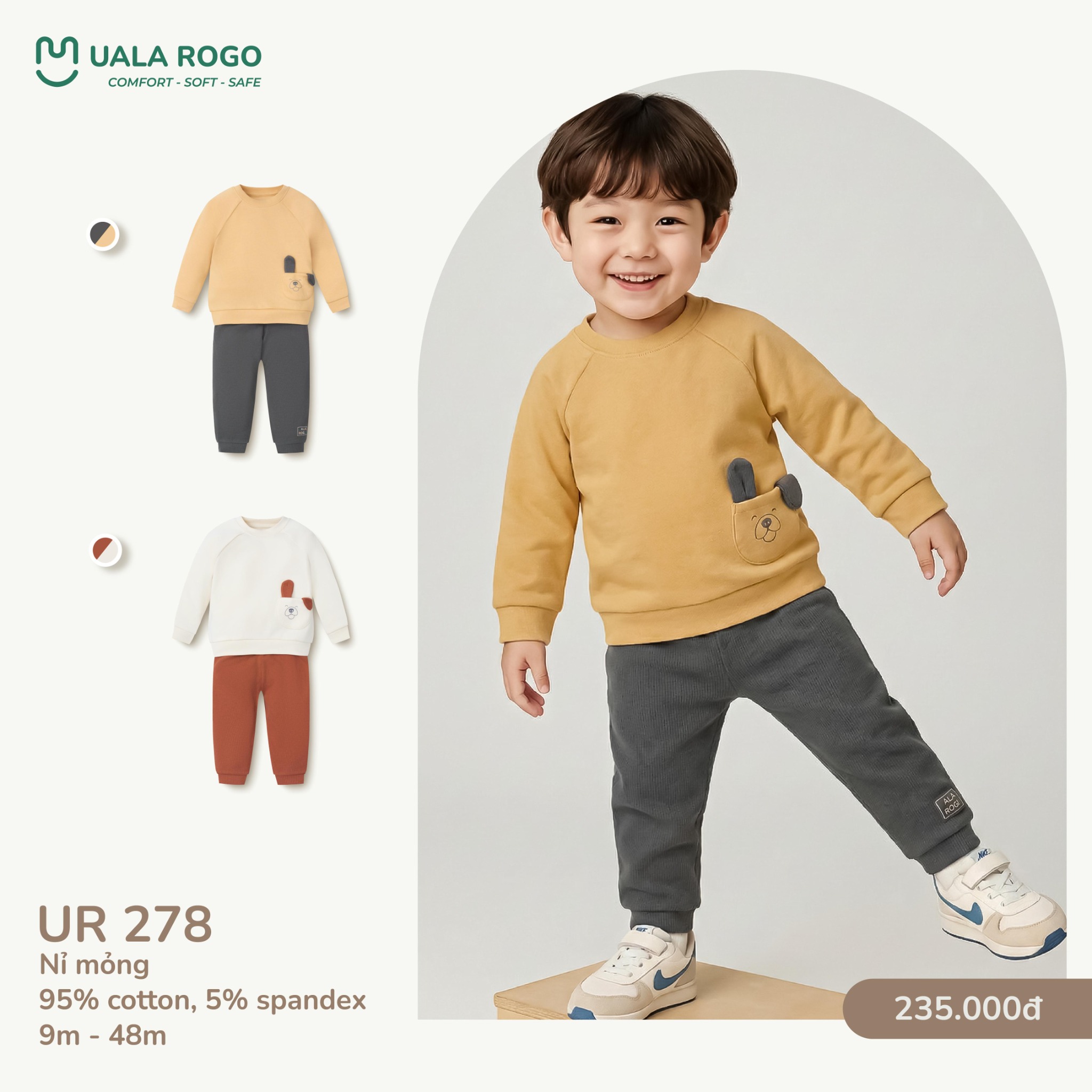 Bộ Dài Tay Nỉ Mỏng Cho Bé UR 278