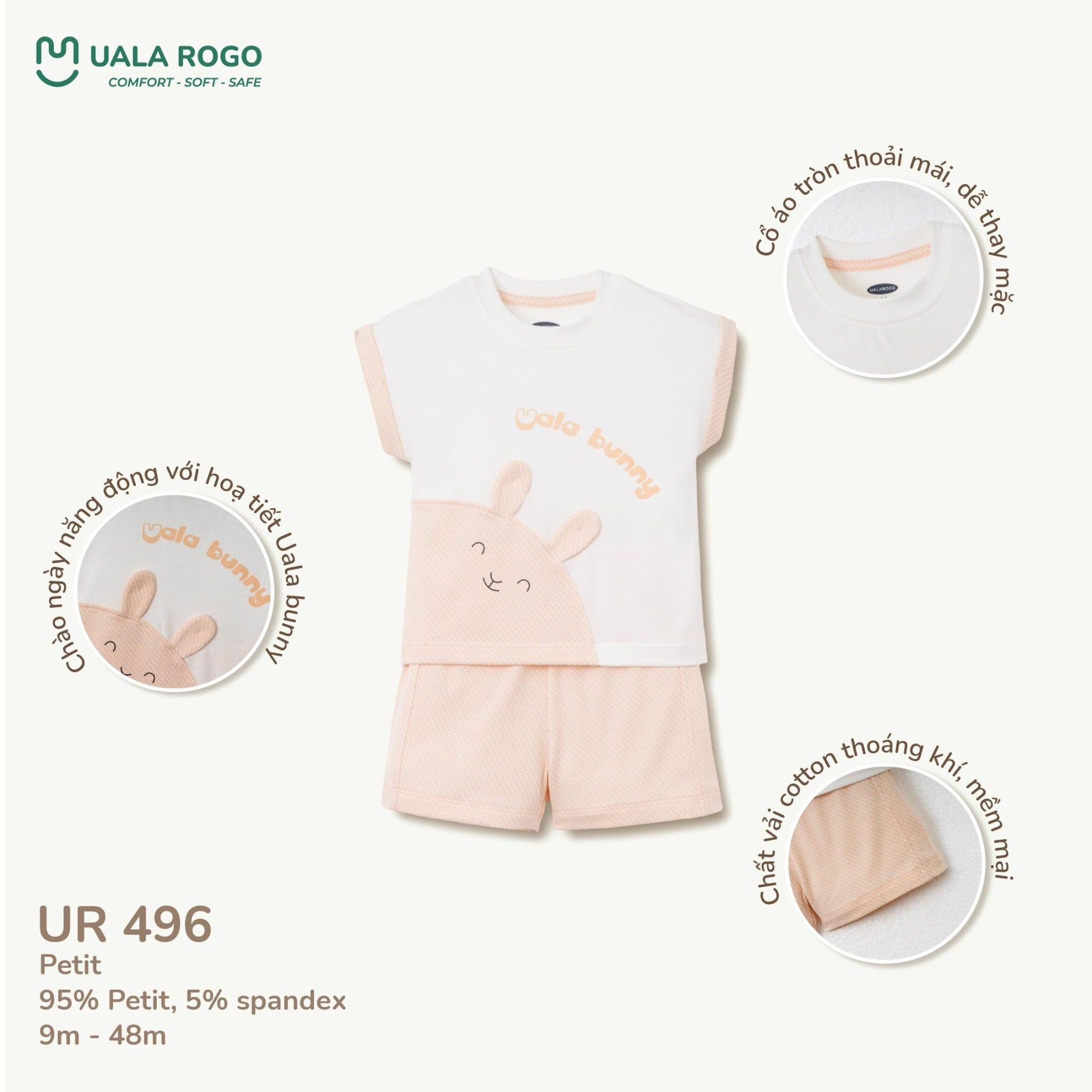  Bộ Cộc Tay Họa Tiết Thỏ Cho Bé UR 496 