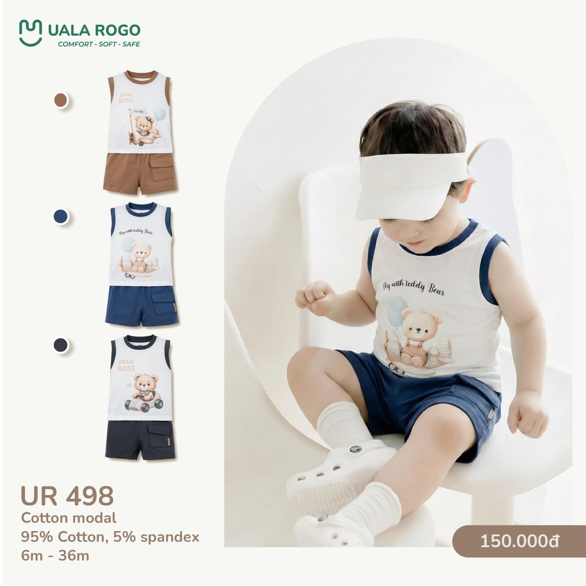  Bộ Sát Nách Họa Tiết Gấu Nhỏ Cho Bé UR 498 