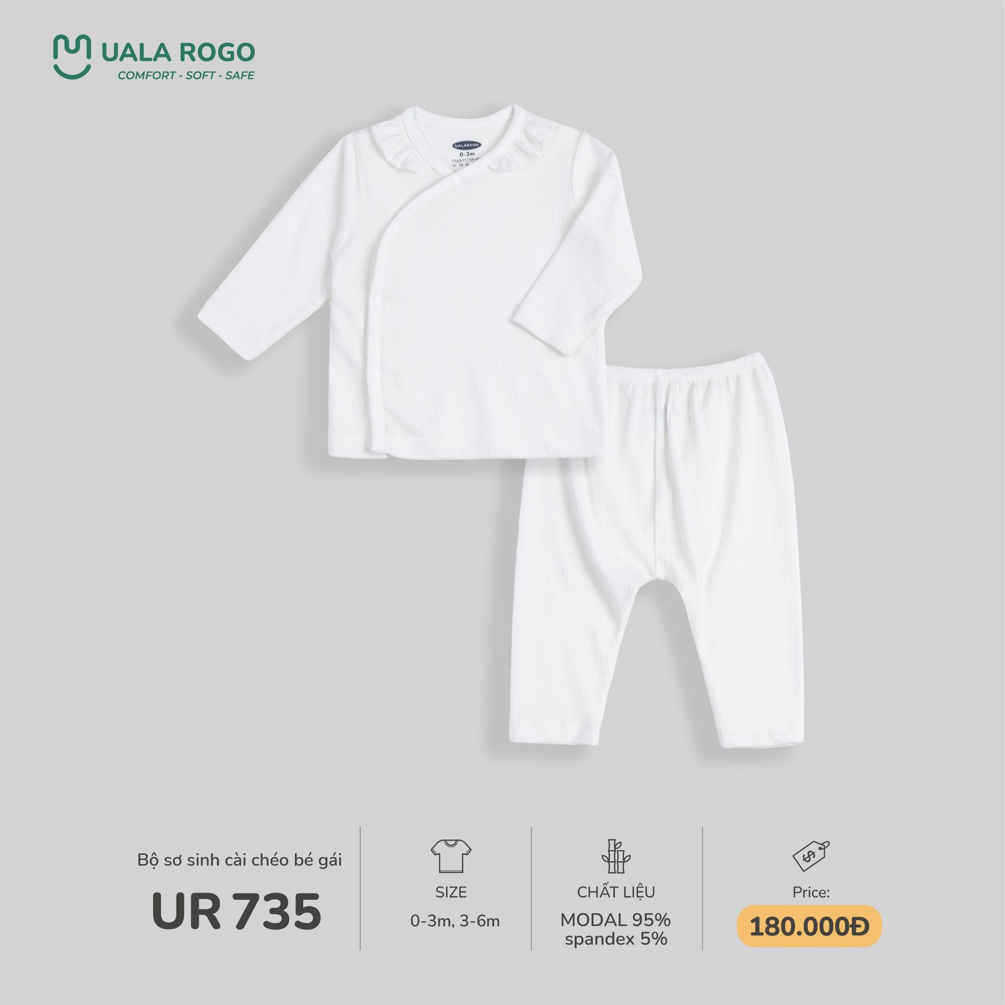  Bộ Sơ Sinh cài chéo bé gái Adorable in white UR 735 