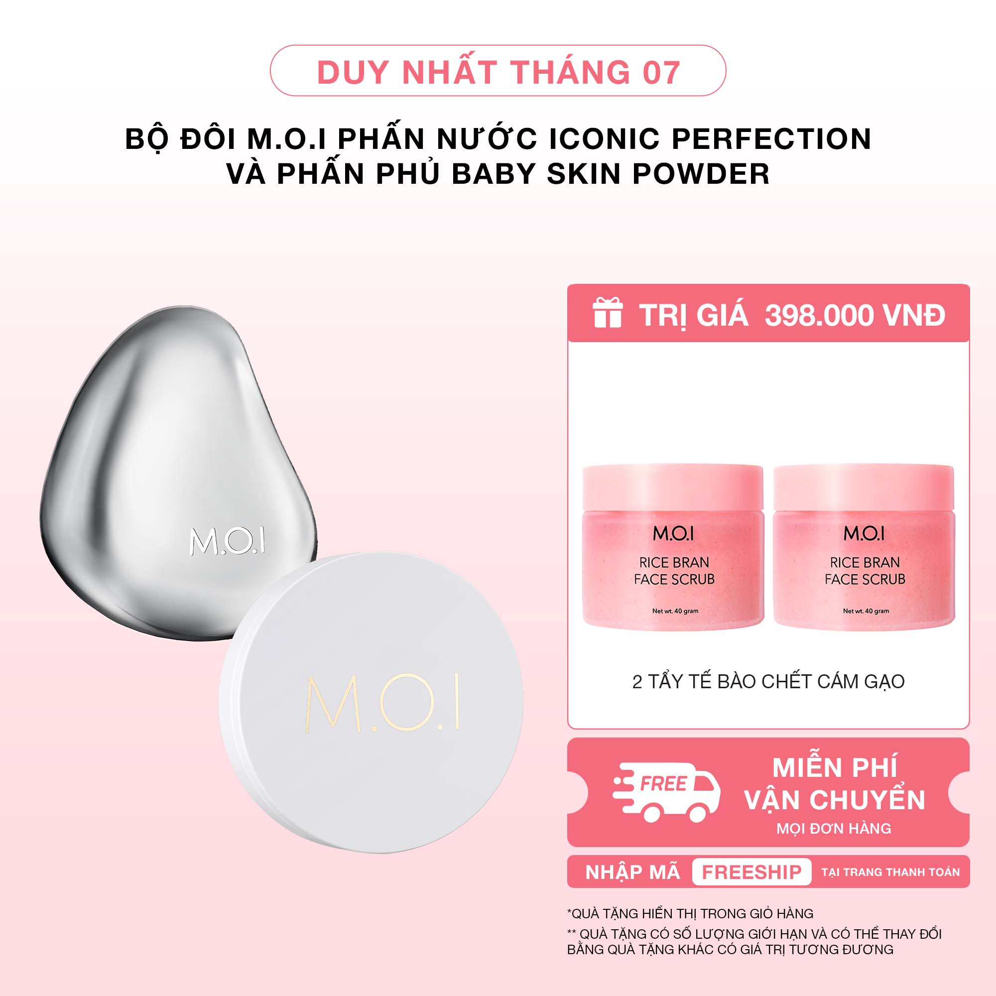 Bộ Đôi M.O.I Phấn Nước Iconic Perfection Và Phấn Phủ Baby Skin Powder