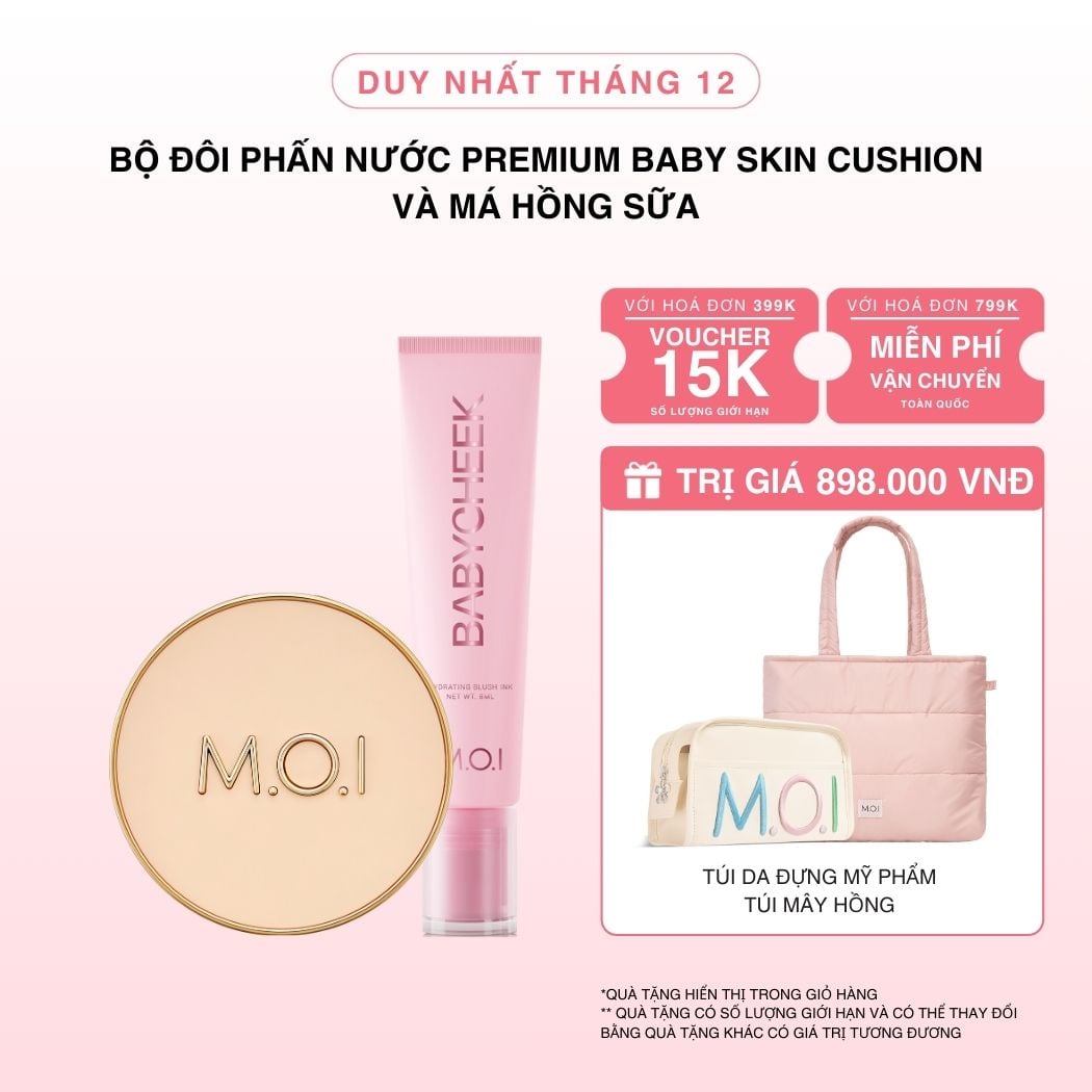 Bộ Đôi Phấn Nước M.O.I Premium Baby Skin Cushion Và Má Hồng Sữa Baby Cheek