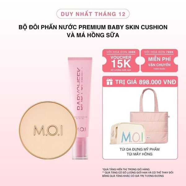 Bộ Đôi Phấn Nước M.O.I Premium Baby Skin Cushion Và Má Hồng Sữa Baby Cheek