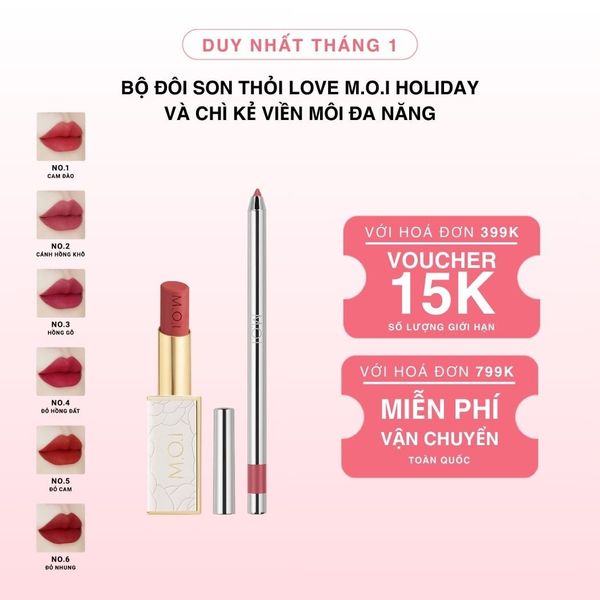 Bộ Đôi Son Thỏi Love M.O.I Holiday Phiên Bản Mùa Lễ Hội Và Chì Kẻ Viền Môi Đa Năng [HSD: 08.2026]