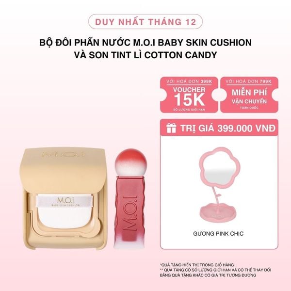 Bộ Đôi Phấn Nước M.O.I Baby Skin Cushion Và Son Tint Lì Cotton Candy