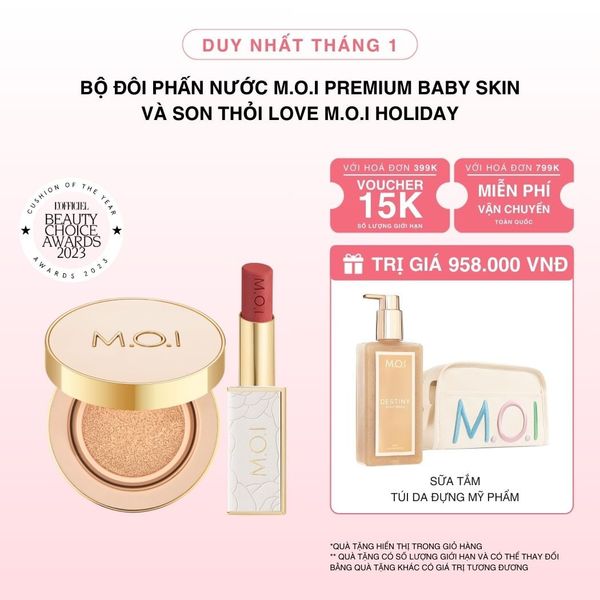 Bộ Đôi Phấn Nước M.O.I Premium Baby Skin Và Son Thỏi Love M.O.I Holiday Phiên Bản Mùa Lễ Hội