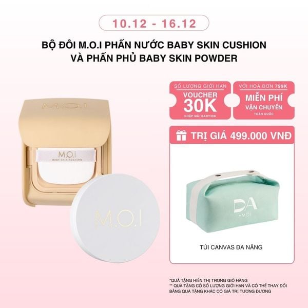 Bộ đôi M.O.I Phấn Nước Baby Skin Cushion Và Phấn Phủ Baby Skin Powder