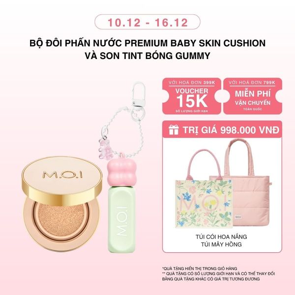 Bộ Đôi Phấn Nước Premium M.O.I Baby Skin Cushion Và Son Tint Bóng Gummy