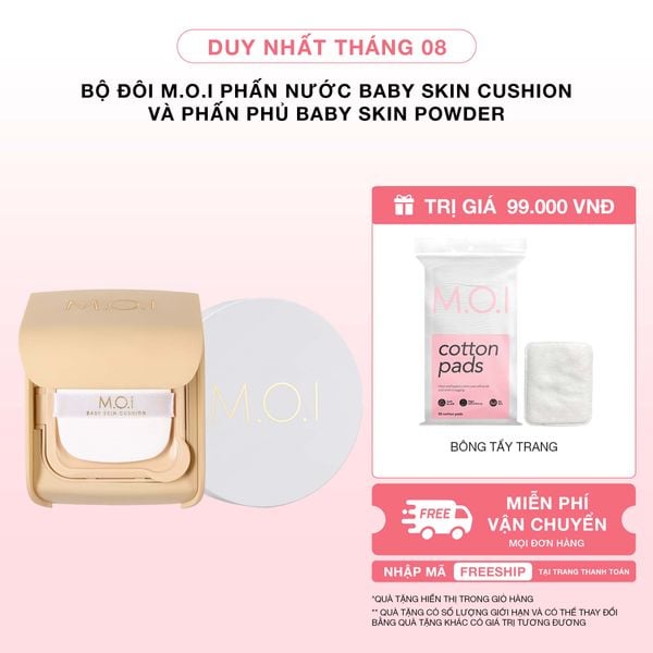 Bộ đôi M.O.I Phấn Nước Baby Skin Cushion Và Phấn Phủ Baby Skin Powder