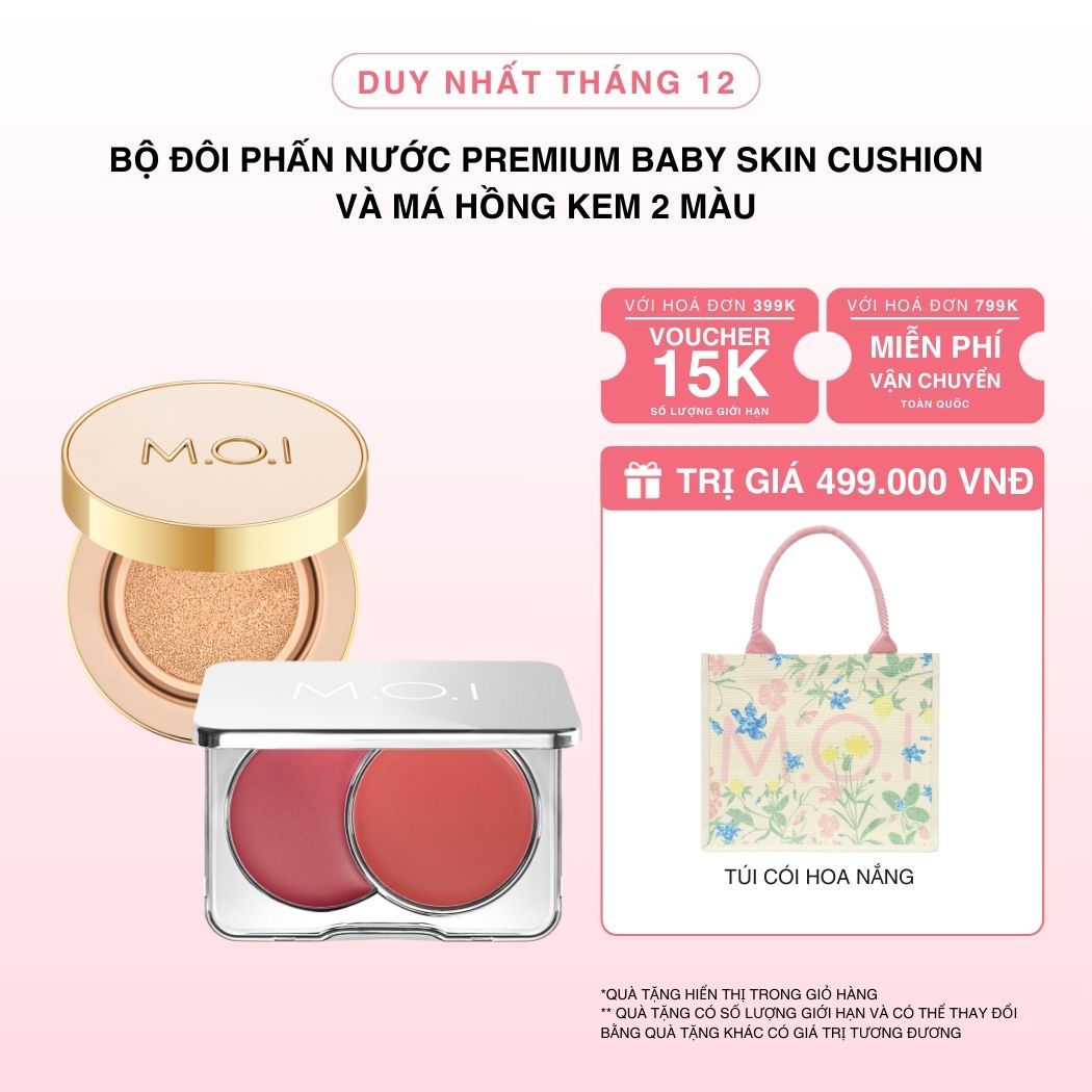 Bộ Đôi Phấn Nước M.O.I Premium Baby Skin Cushion Và Má Hồng Kem 2 Màu