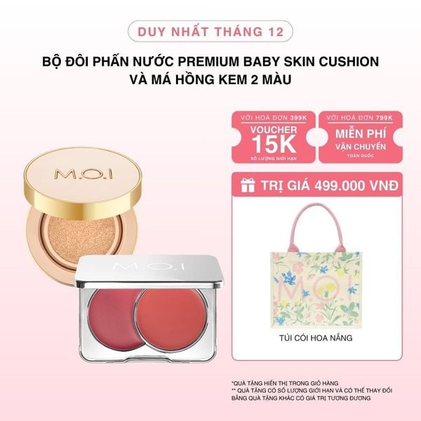 Bộ Đôi Phấn Nước M.O.I Premium Baby Skin Cushion Và Má Hồng Kem 2 Màu