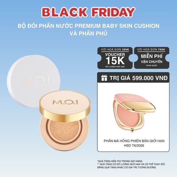 Bộ Đôi M.O.I Phấn Nước Premium Và Phấn Phủ Baby Skin