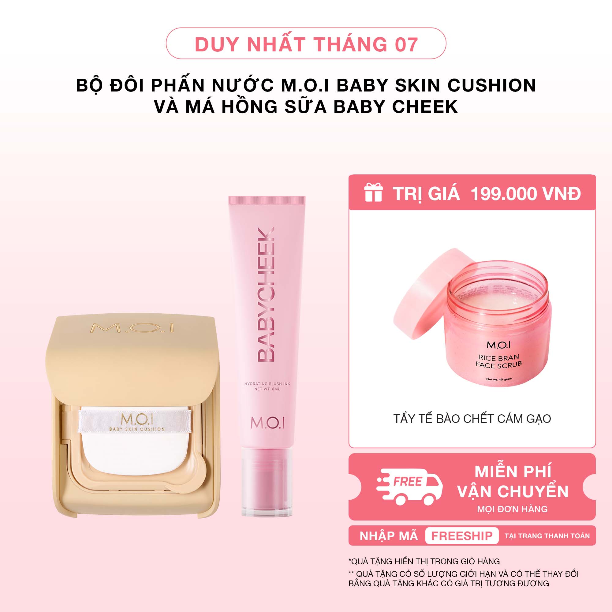 Bộ Đôi Phấn Nước M.O.I Baby Skin Cushion Và Má Hồng Sữa Baby Cheek