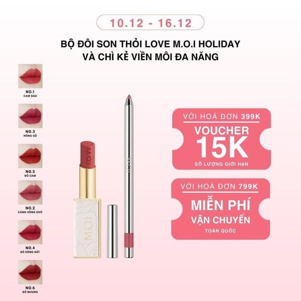 Bộ Đôi Son Thỏi Love M.O.I Holiday Phiên Bản Mùa Lễ Hội Và Chì Kẻ Viền Môi Đa Năng