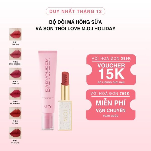 Bộ Đôi Má Hồng Sữa Và Son Thỏi Love M.O.I Holiday Phiên Bản Mùa Lễ Hội