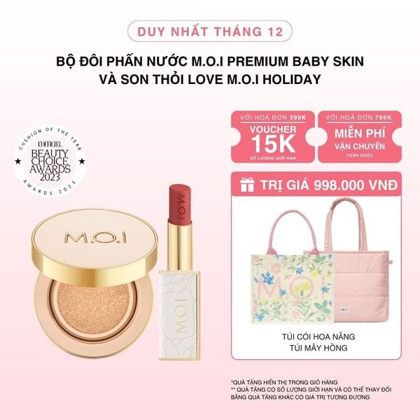 Bộ Đôi Phấn Nước M.O.I Premium Baby Skin Và Son Thỏi Love M.O.I Holiday Phiên Bản Mùa Lễ Hội