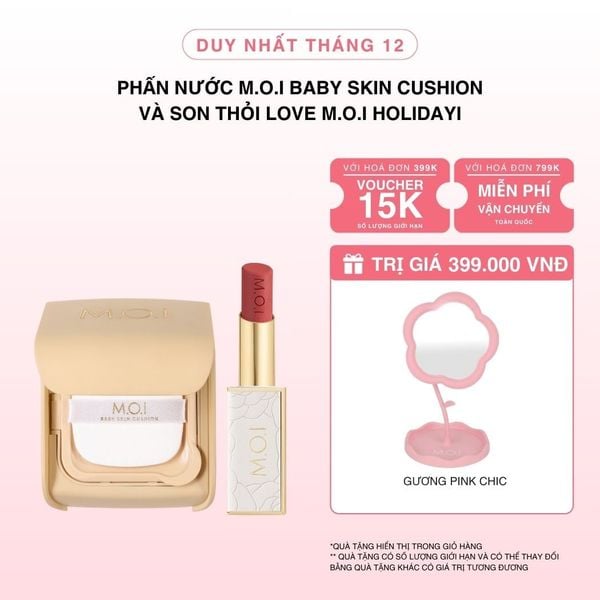 Phấn Nước M.O.I Baby Skin Cushion Và Son Thỏi Love M.O.I Holiday Phiên Bản Mùa Lễ Hội