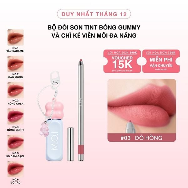 Bộ Đôi Son Tint Bóng Gummy Và Chì Kẻ Viền Môi Đa Năng