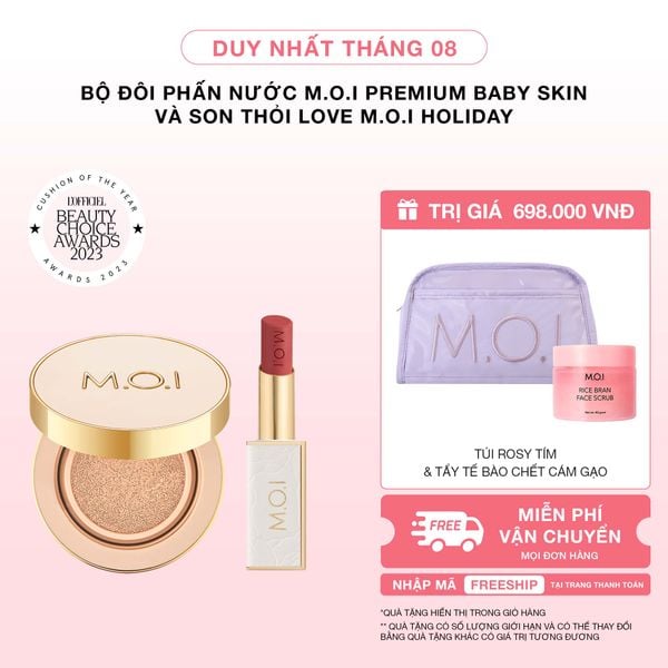 Bộ Đôi Phấn Nước M.O.I Premium Baby Skin Và Son Thỏi Love M.O.I Holiday Phiên Bản Mùa Lễ Hội