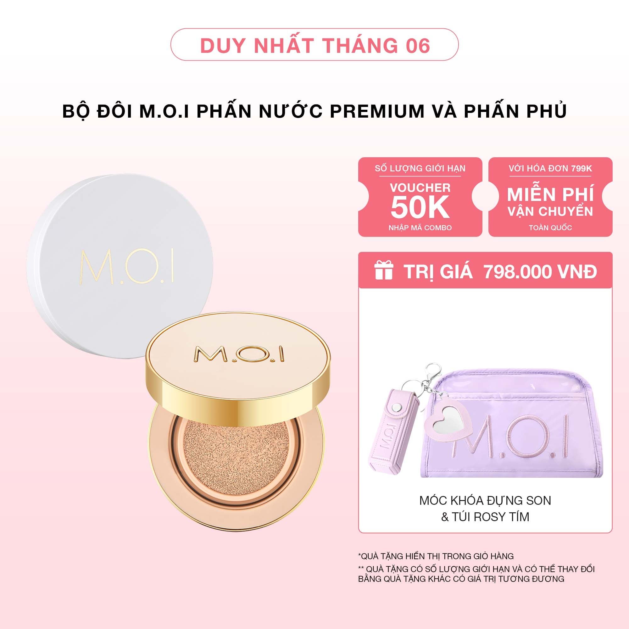  [GIẢM 50K] Bộ Đôi M.O.I Phấn Nước Premium Và Phấn Phủ Baby Skin 