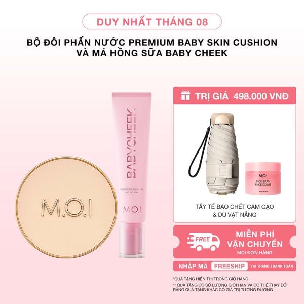 Bộ Đôi Phấn Nước M.O.I Premium Baby Skin Cushion Và Má Hồng Sữa Baby Cheek