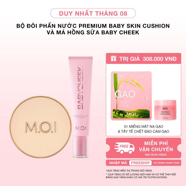 Bộ Đôi Phấn Nước M.O.I Premium Baby Skin Cushion Và Má Hồng Sữa Baby Cheek