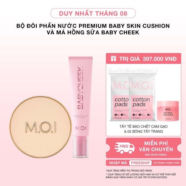 Bộ Đôi Phấn Nước M.O.I Premium Baby Skin Cushion Và Má Hồng Sữa Baby Cheek