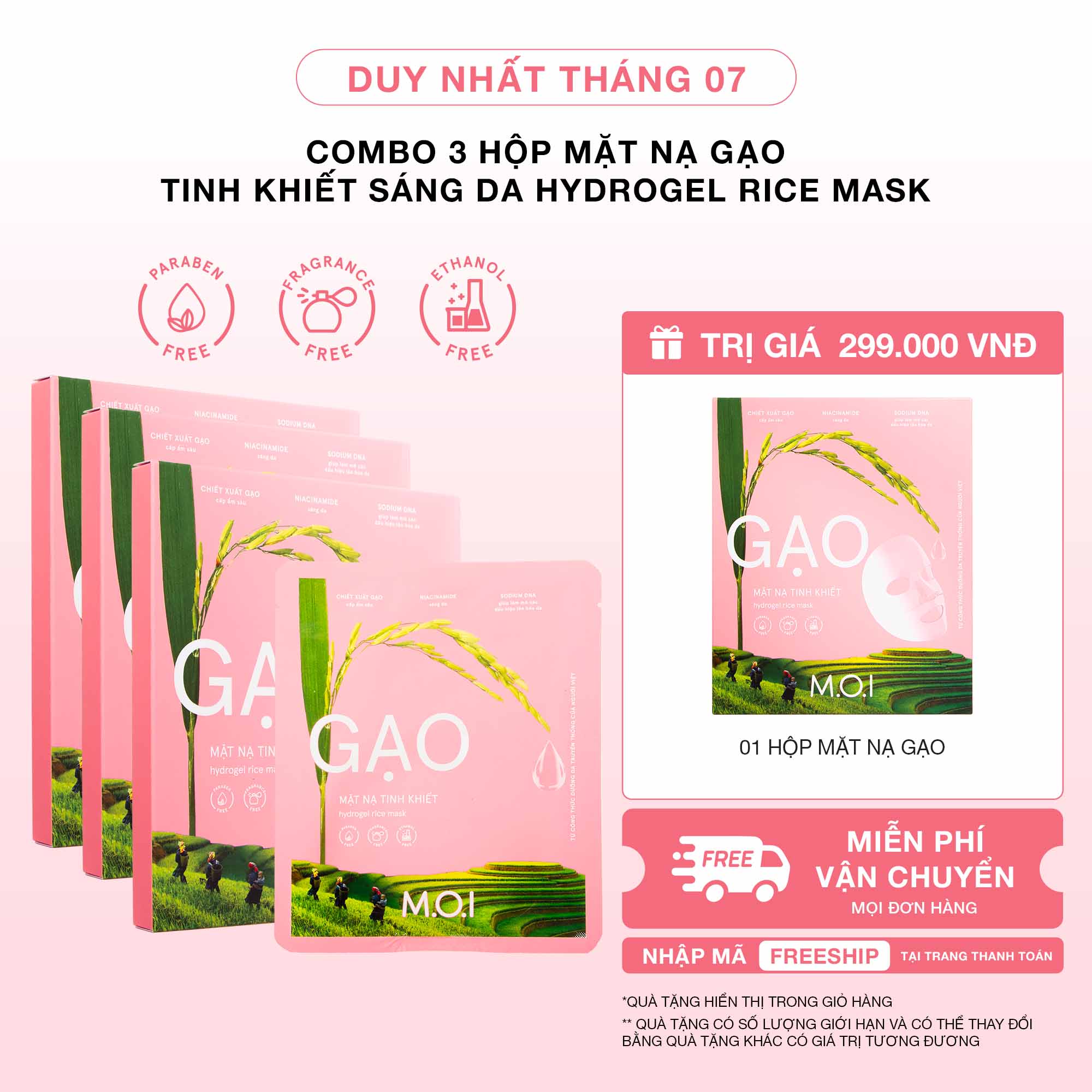 Combo 3 Hộp Mặt Nạ Gạo Tinh Khiết Sáng Da Hydrogel Rice Mask
