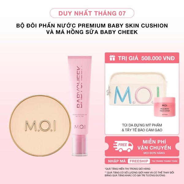 Bộ Đôi Phấn Nước M.O.I Premium Baby Skin Cushion Và Má Hồng Sữa Baby Cheek