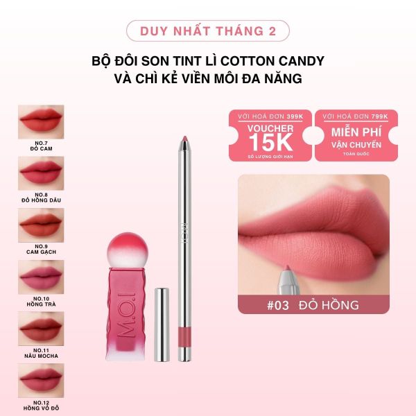 Bộ Đôi Son Tint Lì Cotton Candy Và Chì Kẻ Viền Môi Đa Năng [HSD: 08.2026]