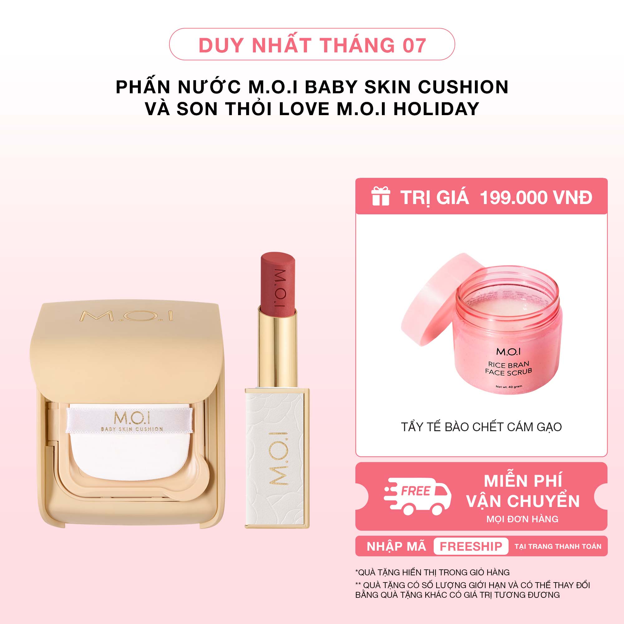 Phấn Nước M.O.I Baby Skin Cushion Và Son Thỏi Love M.O.I Holiday Phiên Bản Mùa Lễ Hội
