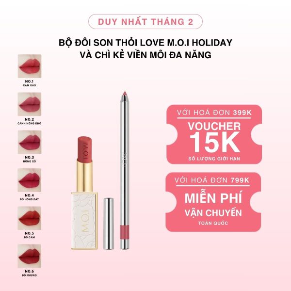 Bộ Đôi Son Thỏi Love M.O.I Holiday Phiên Bản Mùa Lễ Hội Và Chì Kẻ Viền Môi Đa Năng [HSD: 08.2026]