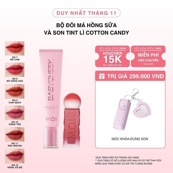Bộ Đôi Má Hồng Sữa Và Son Tint Lì Cotton Candy